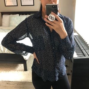 Navy Floral Button Up Top
